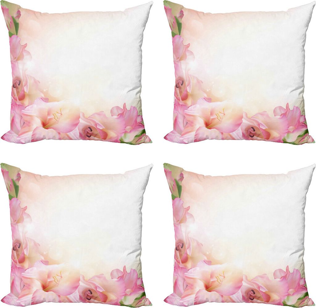 ABAKUHAUS Pink und Weiß Kissenbezug Set (4 Stück), Dreamy Orchid, Moderner Doppelseitiger Digitaldruck, 60 cm x 60 cm, Pfirsich-Rosa-Grün