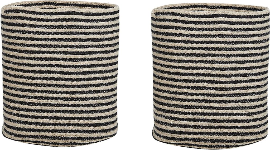 BELIANI Set aus 2 beigen und schwarzen Baumwollstoffkörbe im Boho-Stil gestreift Aufbewahrungszubehör
