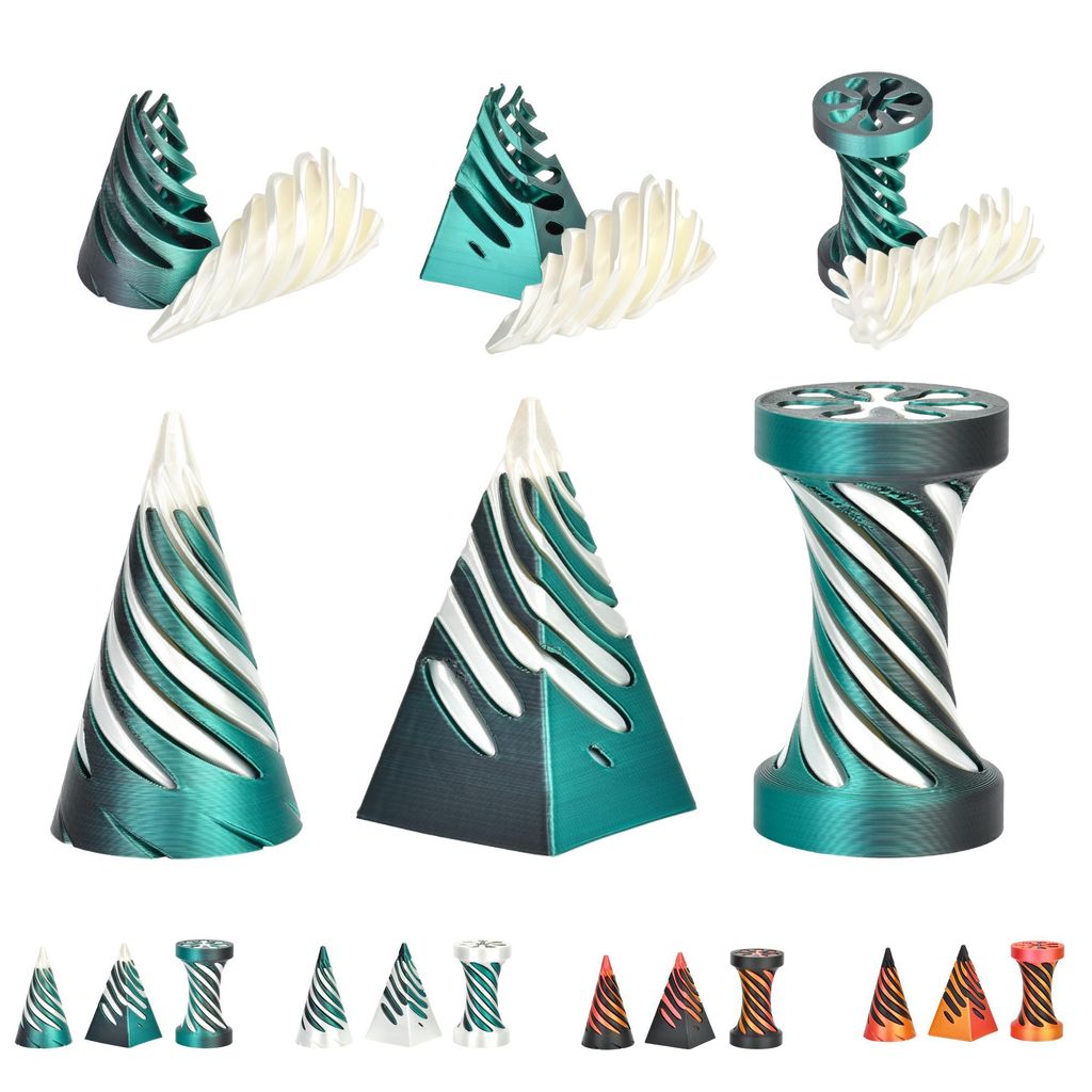 Zestaw 3 sztuk Fidget Spiral | Czarno-zielona podstawa, Zdjęcie produktu 