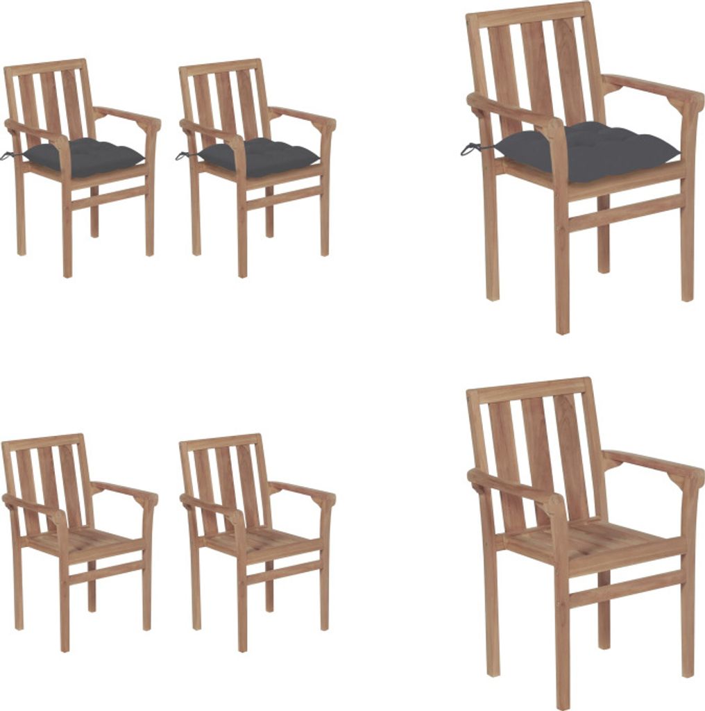 vidaXL Gartenstühle 2 Stk. mit Anthrazit Kissen Massivholz Teak - Gartenstuhl - Gartenstühle - Holz-Gartenstuhl - Holz-Gartenstühle