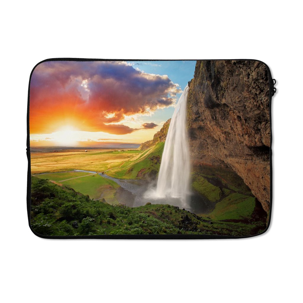 MuchoWow Laptop Hülle 14 ZollWasserfall - Felsen - Sonnenuntergang - Berge - Orange Laptoptasche - Laptoptasche - Stoßsicher - Schutzhaube