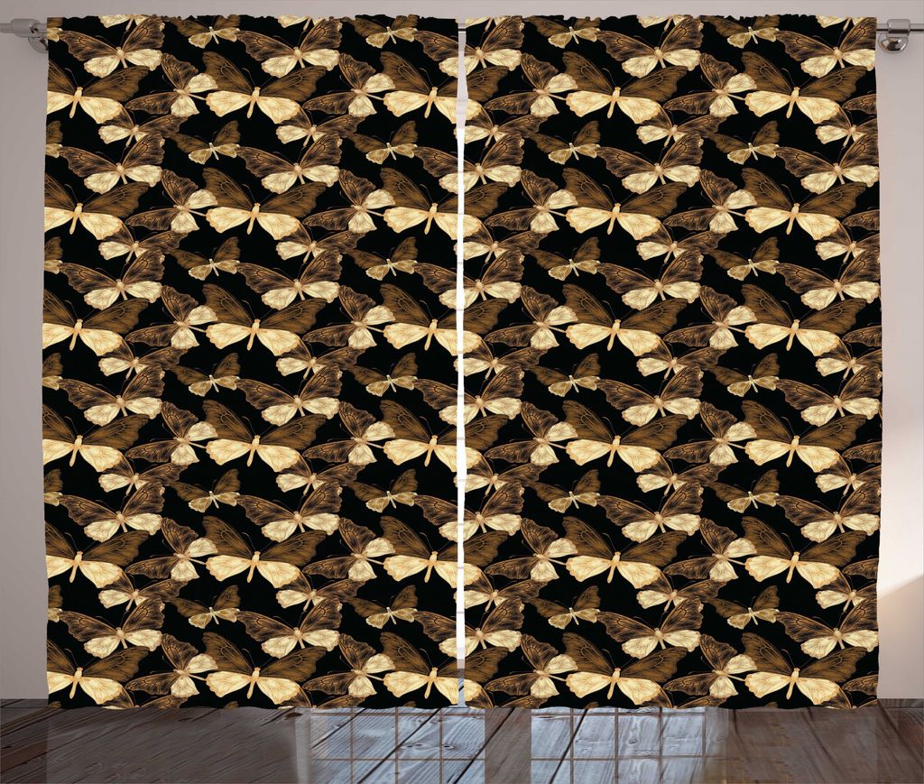 ABAKUHAUS Schmetterling Rustikaler Gardine, Exotische tropische Weinlese, Schlafzimmer Kräuselband Vorhang mit Schlaufen und Haken, 280 x 175 cm, ...