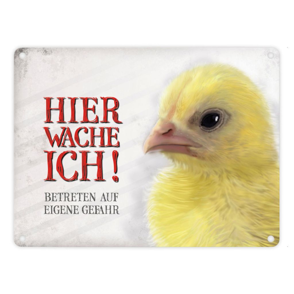 Metallschild mit Küken Motiv und Spruch: Betreten auf eigene Gefahr ... Schild