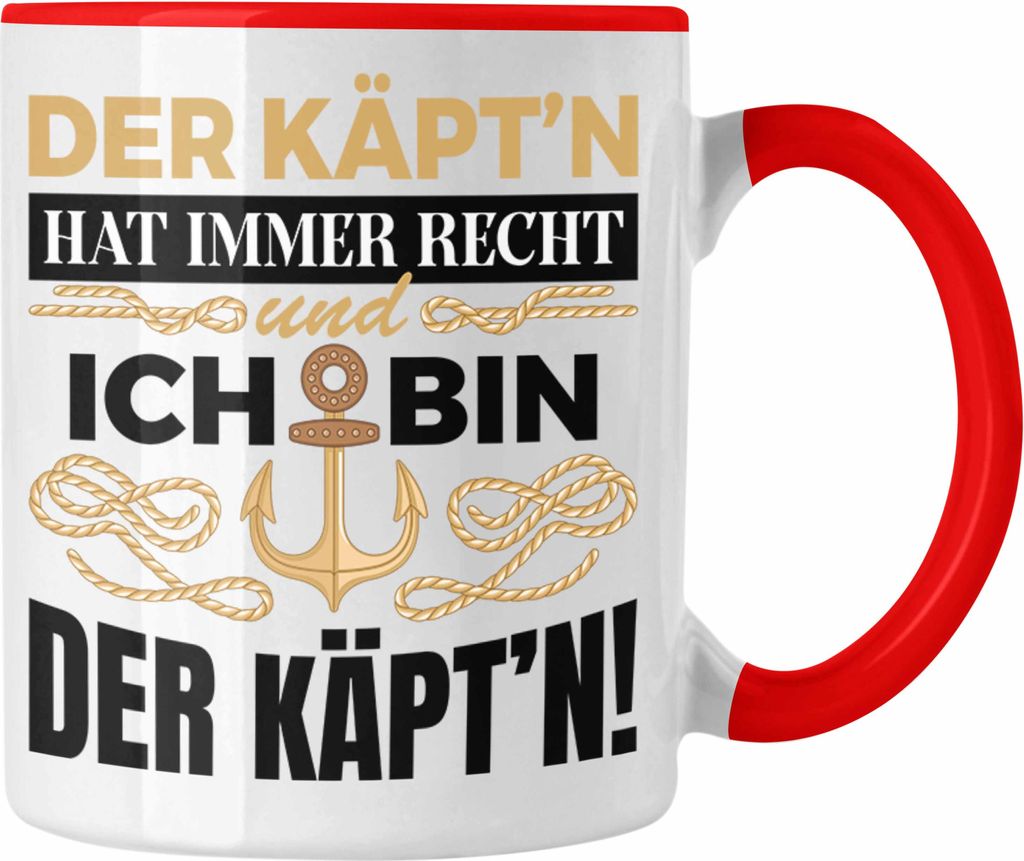 Trendation - Kapitän Tasse Geschenk Käptn Lustiger Spruch Bootsfahrer Sportboot Herren Segler Segeln Motoboot (Rot)