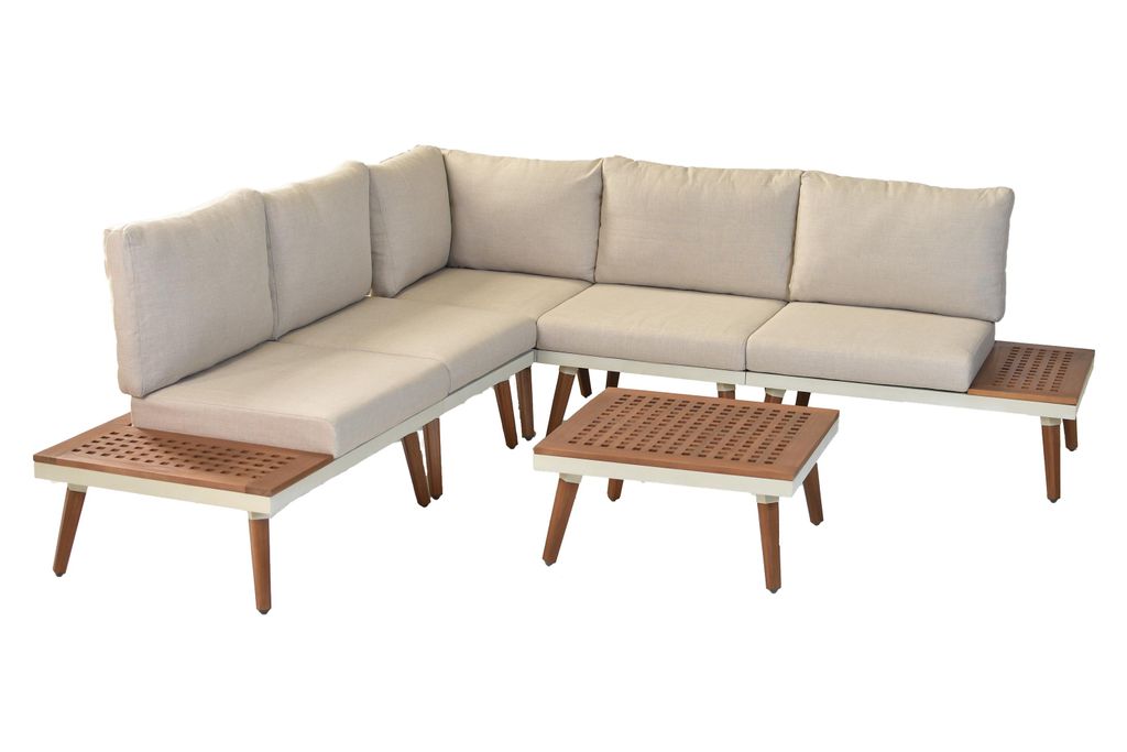 Merxx "Delphi" Lounge Set, Aluminium/Akazie, weiß Produktbild 