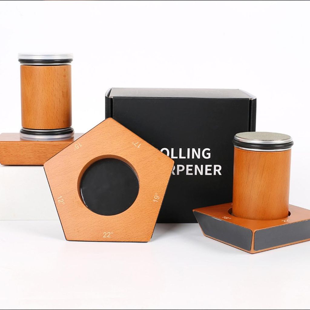 INF 5-Winkel Rollmesserschärfer Set Buchenholz, 11.7cm x 11.7cm, 2-teilig