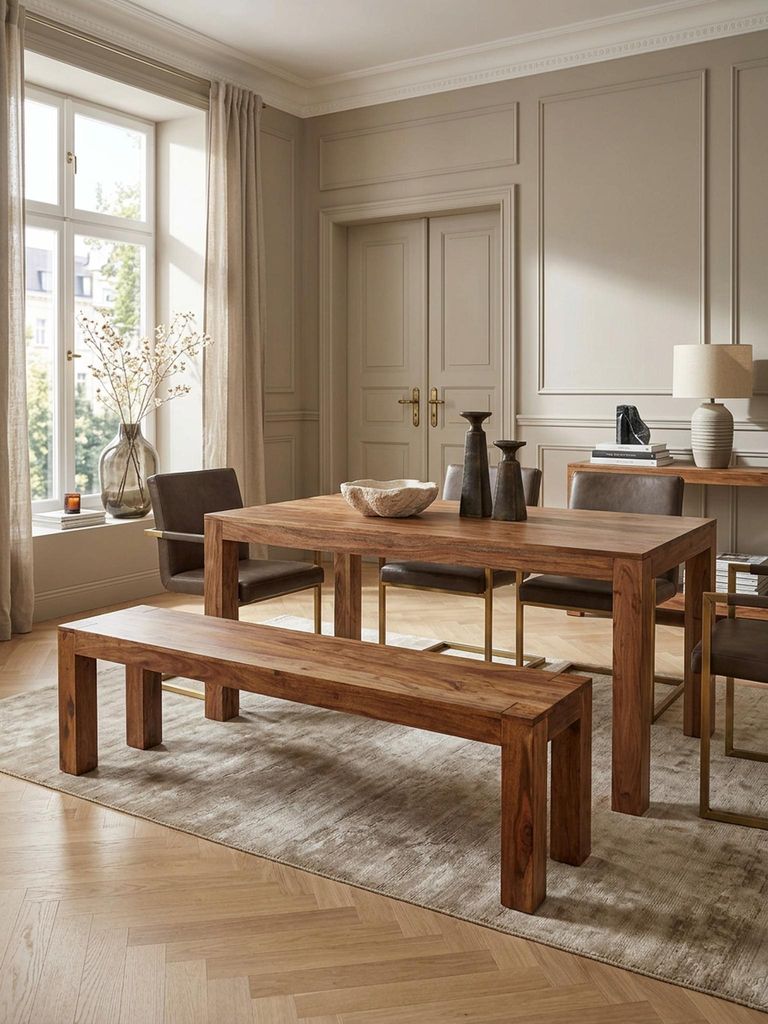 Esszimmer Sitzbank MUMBAI Massiv-Holz Sheesham 180 x 45 x 35 cm Holz-Bank Natur-Produkt Küchenbank im Landhaus-Stil