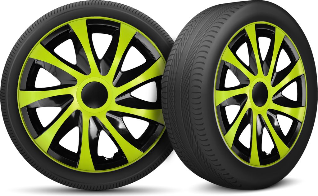 Auto Radkappen Radzierblenden 4er Set passend für alle Stahlfelgen - einstellbarer Sicherungsring - 14 Zoll - Grün Schwarz