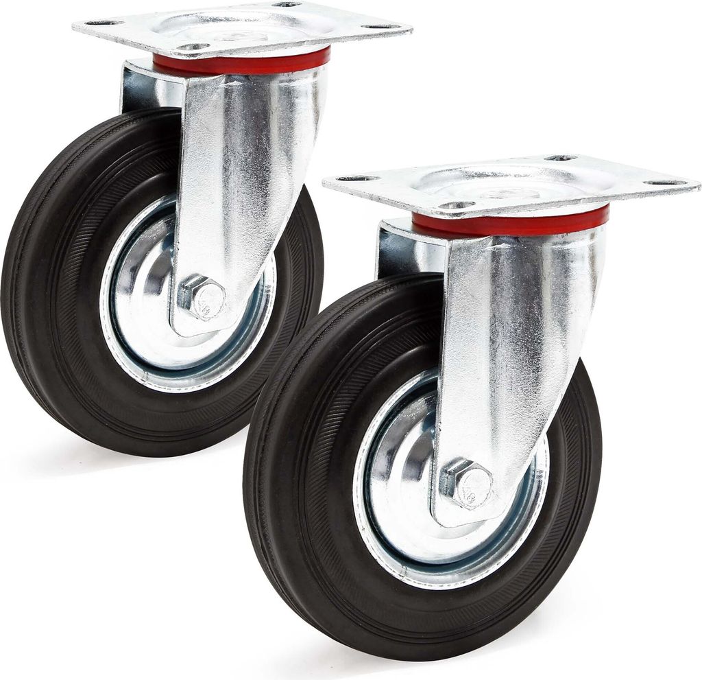 Wiltec Lenkrollen Set 2x Transportrolle mit Vollgummirad Ø125mm bis 100kg pro Rad mit Metallfelge und Anbauplatte, leiser Lauf, Transportrollen M...