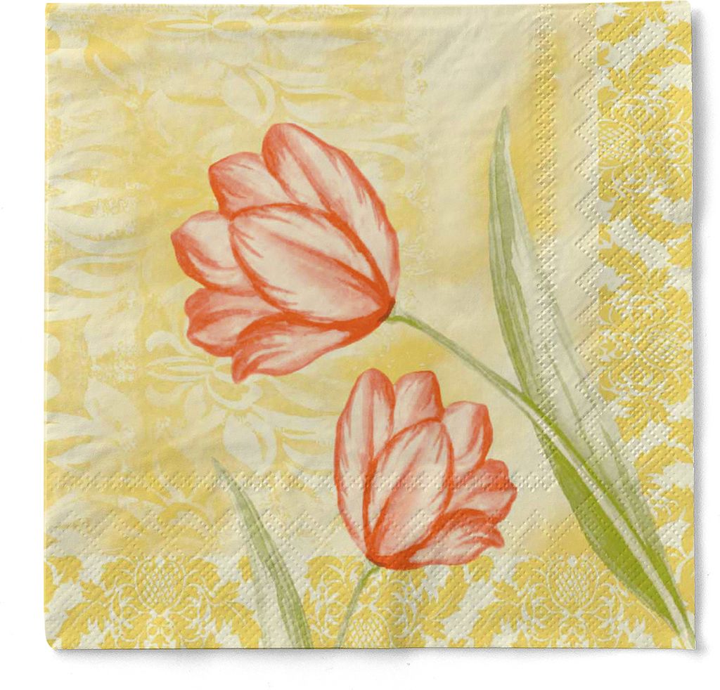 Tissue Serviette Sally in Gelb-Orange, 33 x 33 cm, 3-lagig, 100 Stück - Mank - Floral Tulpen