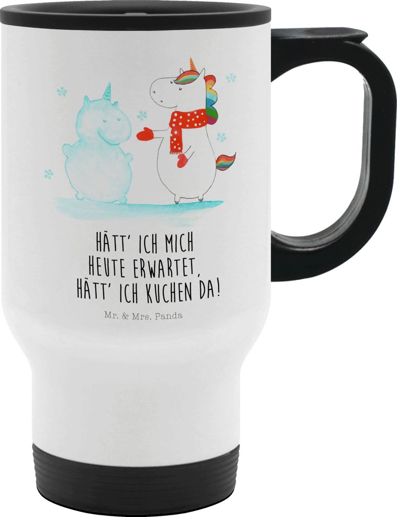 Mr. & Mrs. Panda thermosbecher Einhorn Schneemann - Weiß - Geschenk, Isolierbecher To Go, Handschuhe, edelstahl, Winter, Schnee, Thermobecher, Kaf...