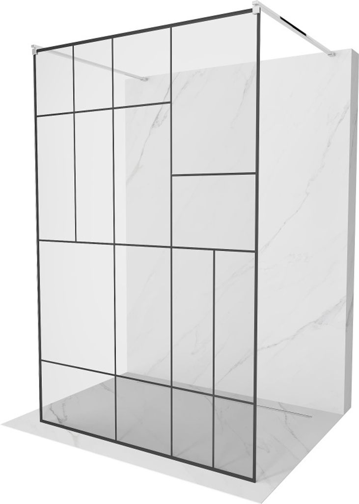 Mexen Kioto freistehende Duschwand 110 x 200 cm, Transparent/Schwarzes Design 8 mm, Chrom - 800-110-002-01-78