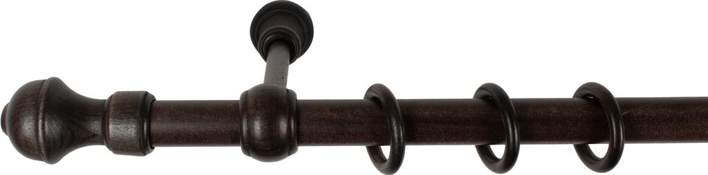 SN Deco - Stilgarnitur Gardinenstange Vorhangstange Ares, Holz, 28 mm, 1-Lauf, Komplettset mit Ringen, Farbe Wenge, 140 cm