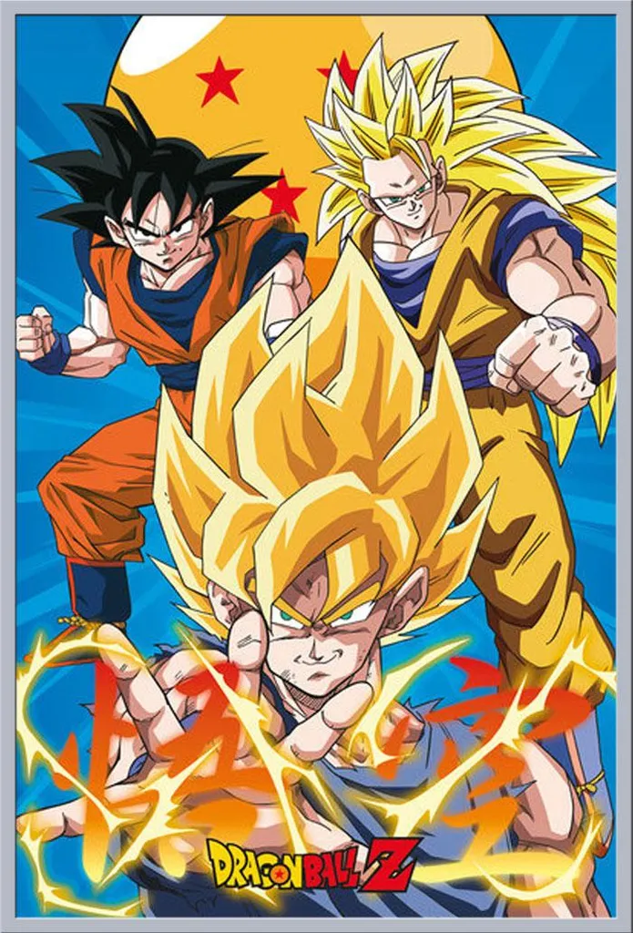 Affiche Dragon Ball Z 3 Goku Evo avec cadre argenté Shinsuke Maxi 61x91