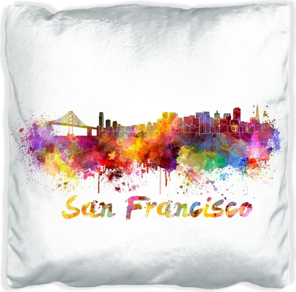Wallario Premium Kissen, weiche Oberfläche, mit Motiv Städte als Aquarell - Skyline von San Francisco, Größe: 40 x 40 cm, mit weißer Rückseite