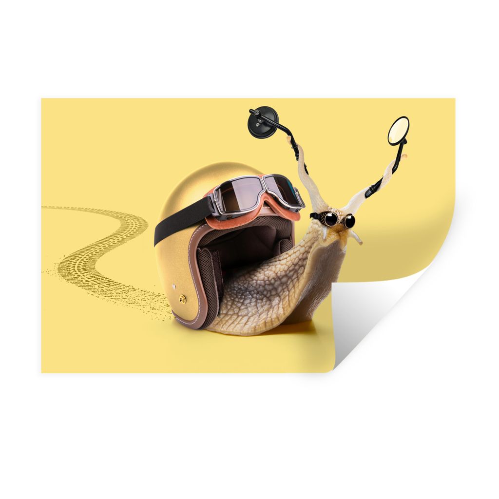 MuchoWow Wandtattoo Wandsticker Wandaufkleber Schnecke - Tiere - Helm - Gelb - Spiegel 120x80 cm Selbstklebend und Repositionierbar - Selbstklebe...