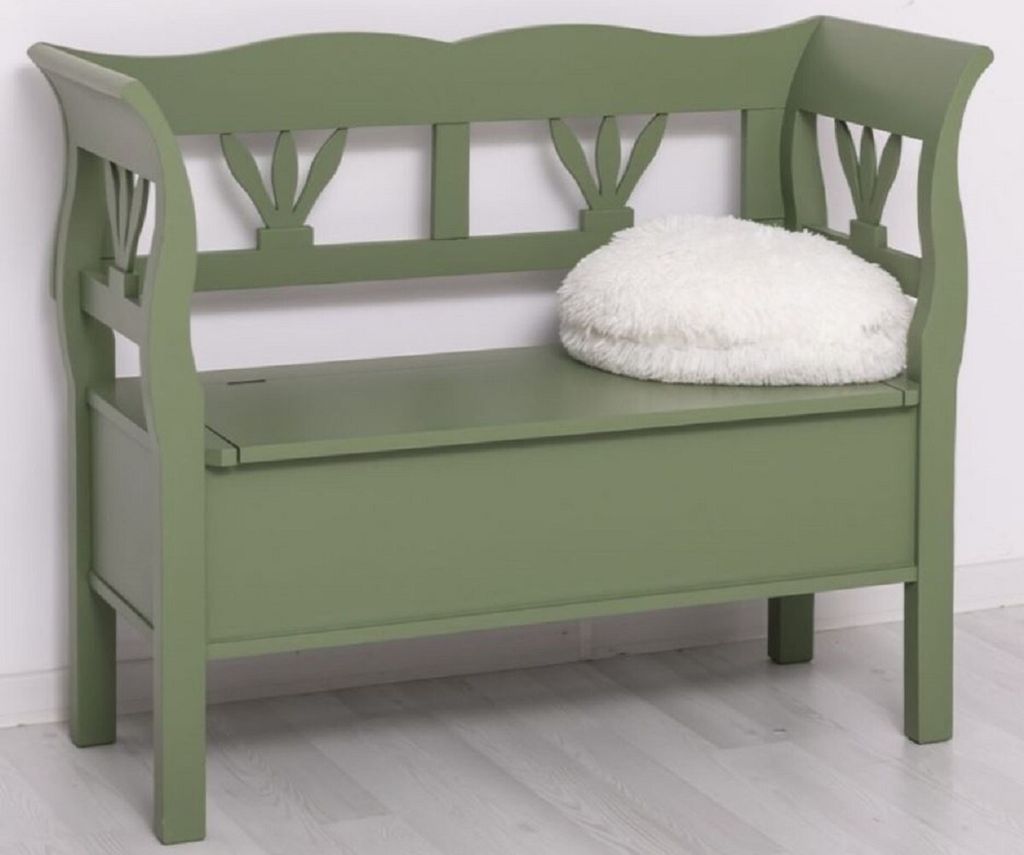 Casa Padrino Landhausstil Sitzbank Grün 117 x 48 x H. 92 cm - Massivholz Bank mit Stauraum - Massivholz Möbel - Landhausstil Möbel - Landhaussti...