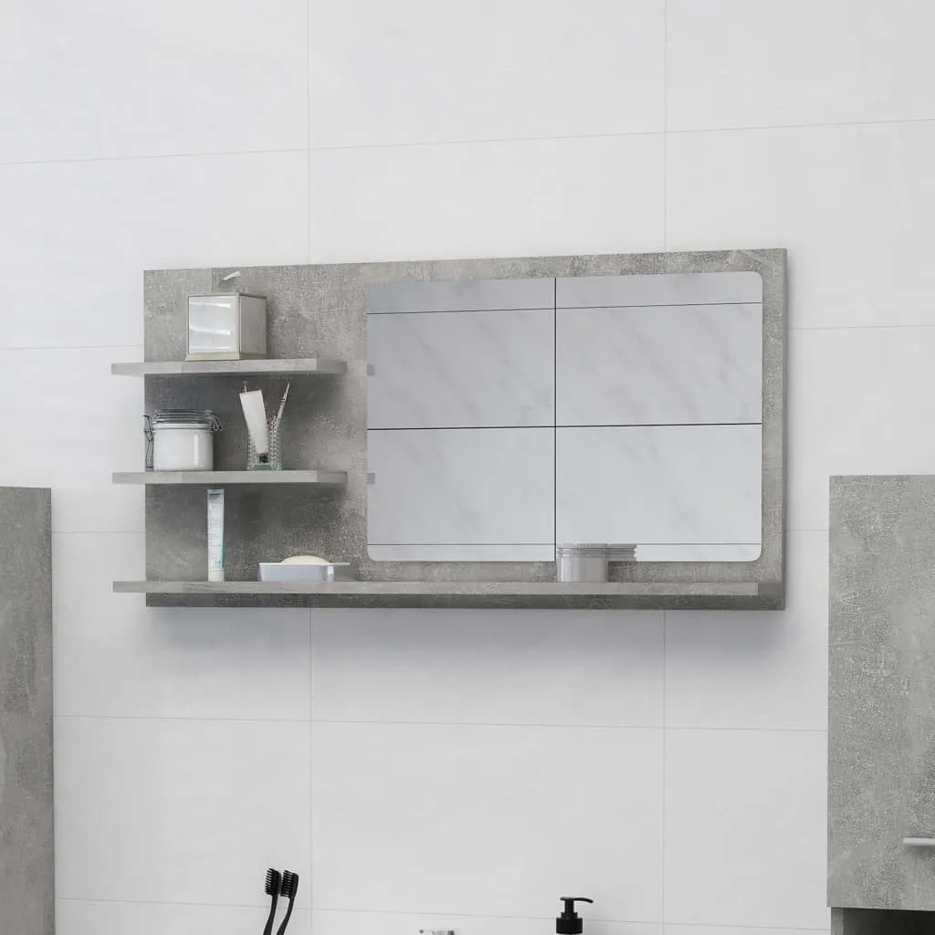 Miroir gris béton avec étagère 90x45 cm en bois composite durable