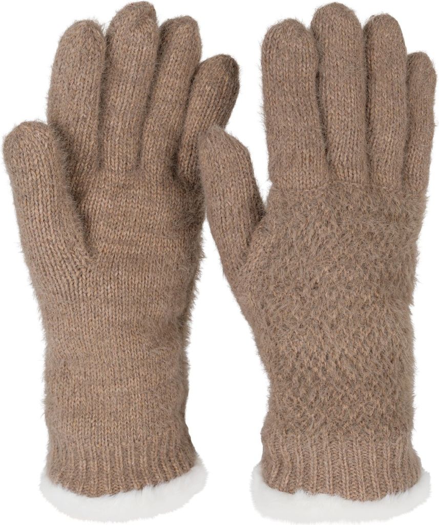 styleBREAKER Damen warme Winter Handschuhe mit Reiskorn Muster und Fleece, Thermo Strickhandschuhe, Fingerhandschuhe 09010040