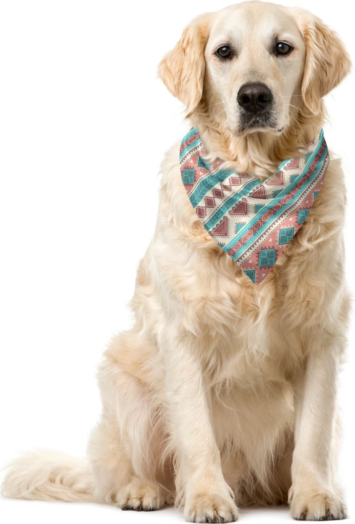 ABAKUHAUS Stammes Haustier Bandana, Aztec Art Style, 55x55 cm, Creme Aqua-und Pfirsich