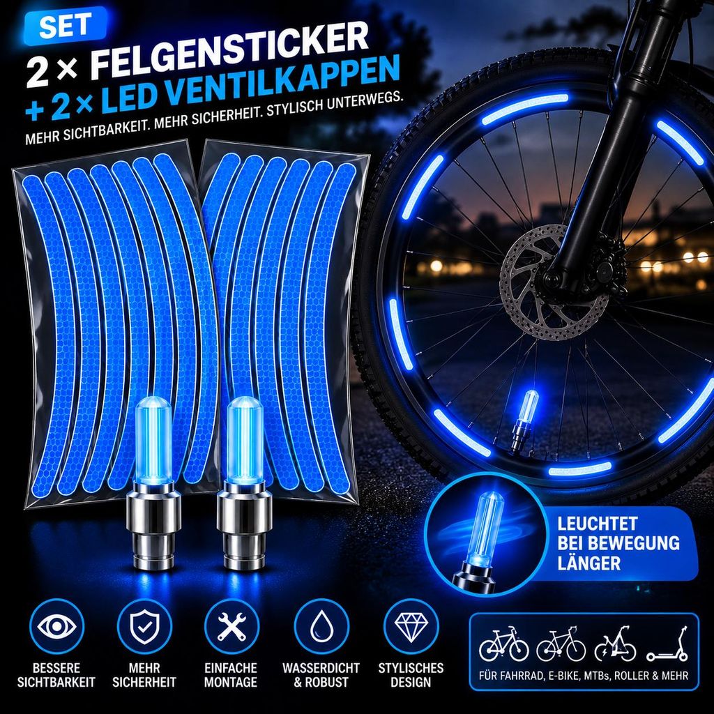 2er Set blaue Reflektorstreifen für Fahrrad & E-Bike – Produktbild 