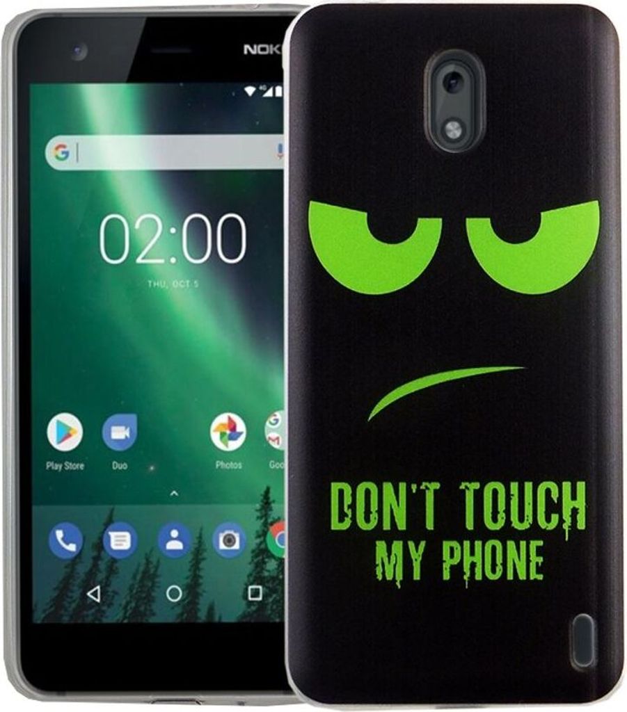 Handy Hülle für Nokia 2 Dont Touch My Phone Grün Smartphone Cover Bumper Schale Etuis