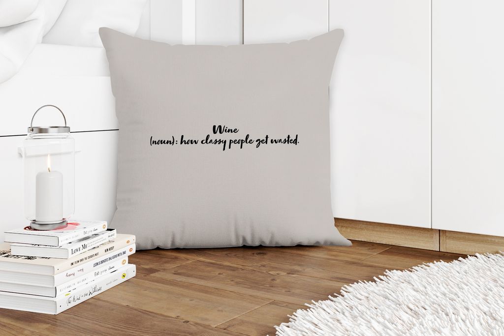 MuchoWow Zierkissen Sofakissen Wohnzimmer Dekokissen 60x60 cm Zitate - Wein - Sprichwörter - Wein - Definition - Wörterbuch - Sitzfläche - Fot...
