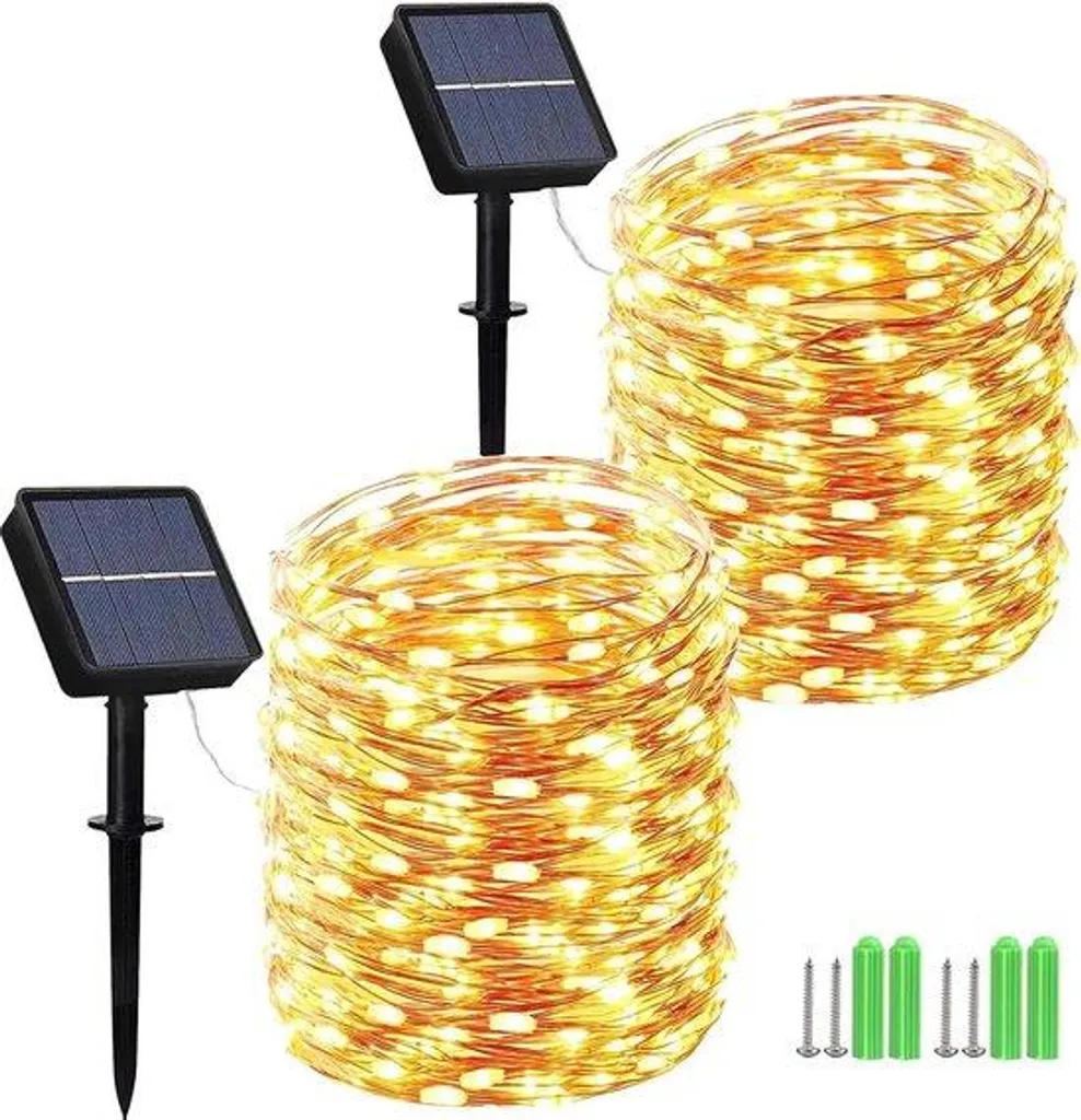 Luminaire Solaire Décoratif 15m avec 150 LED Blanc Chaud Jardin et Patio