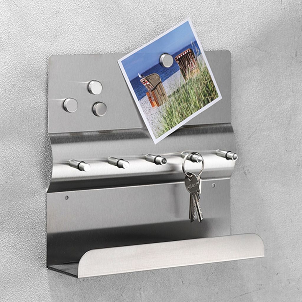 Elegante Edelstahl-Schlüsselleiste mit Magnettafel Produktbild 1