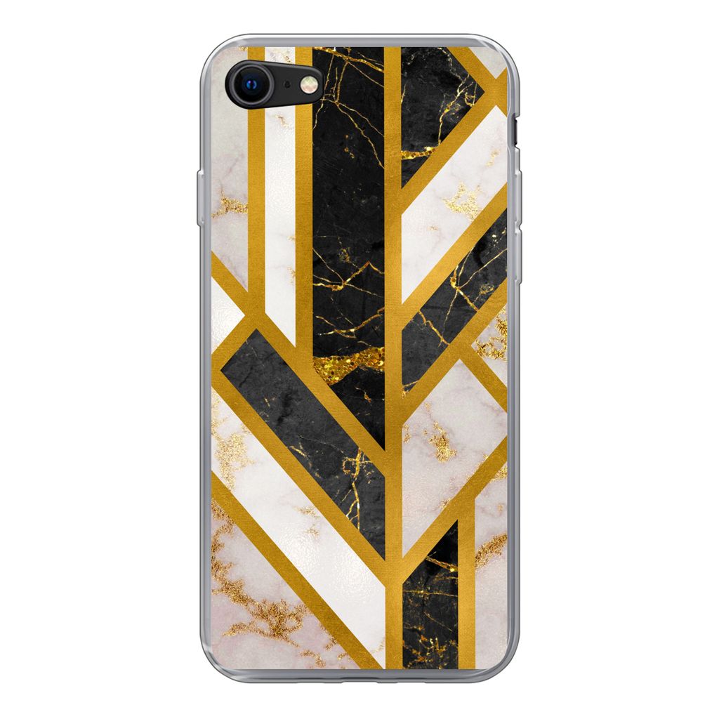 MuchoWow Handyhülle Schutzhülle Hülle für iPhone SE 2020 Marmor - Gold - Glitzer - Luxus Silikon Softcase Handy Hülle - Kartenbesitzer
