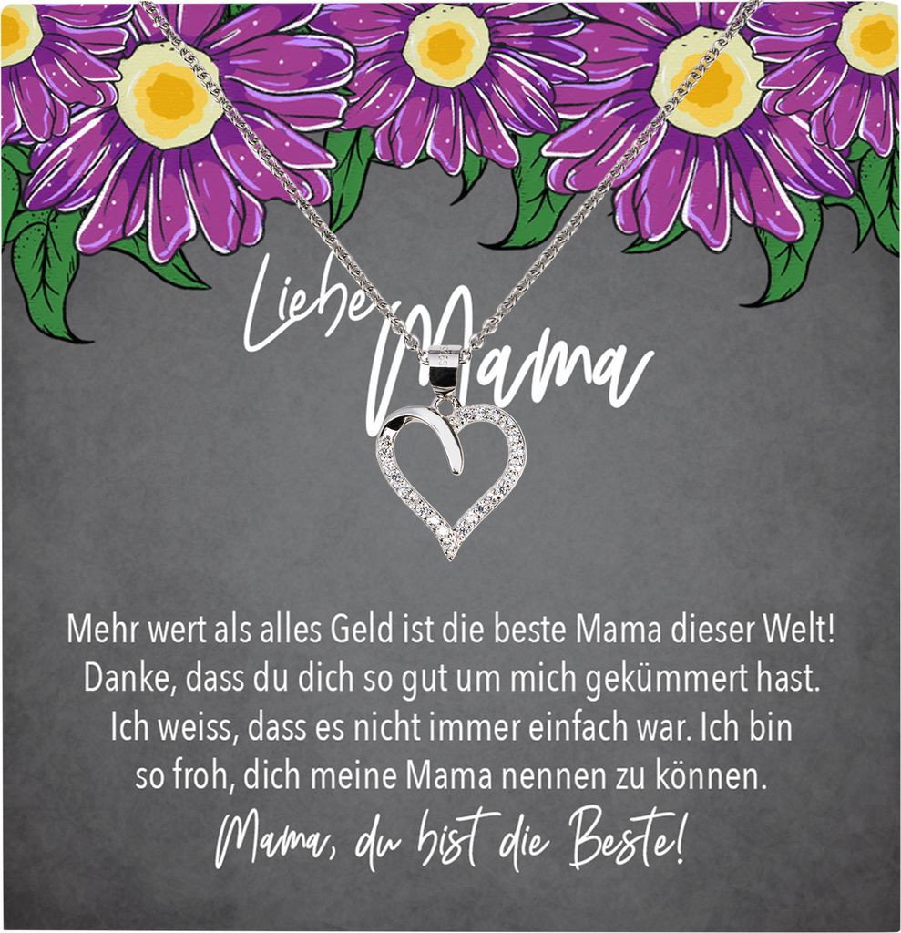 22Feels Echt Silber Halskette - Liebe Mama Geschenk Geburtstag Muttertag Weihnachten Mutter Schmuck Set für Frauen - Herz Anhänger, Karte