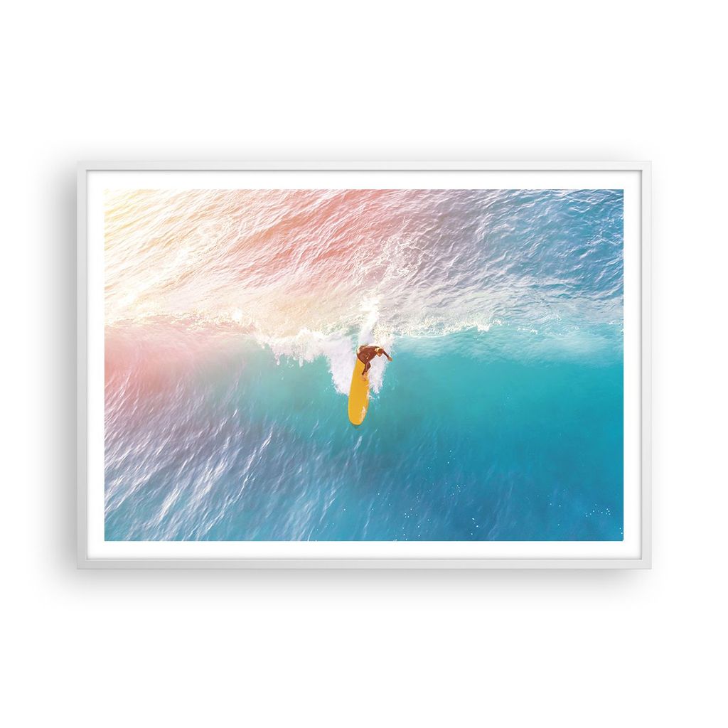Gerahmtes Poster - Weißer Rahmen - Surfen Welle Licht - 100x70 cm - Wand Bild - Wanddeko - Wandbilder - Kunstposter - Wandposter - Bilderrahmen - ...