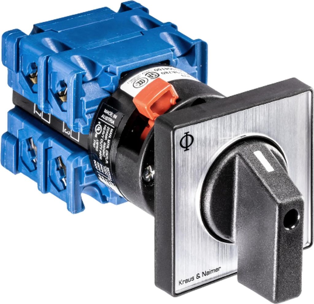 Kraus & Naimer Umschalter, 0,2p, 60°, HAND-0-AUTO, 4-Lochbefestigung, Ith=20A, P=5,5 kW (AC3, 400V AC), 2x2,5 mm², 1 Stk.