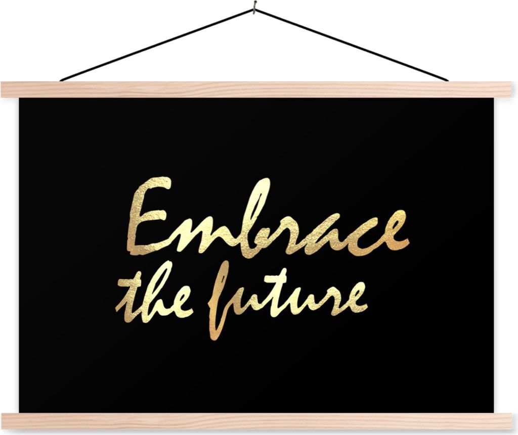 MuchoWow Textilposter Zitat - Motivation - Gold 120x80 cm mit holzfarbenen Rahmen - Aufhängeset