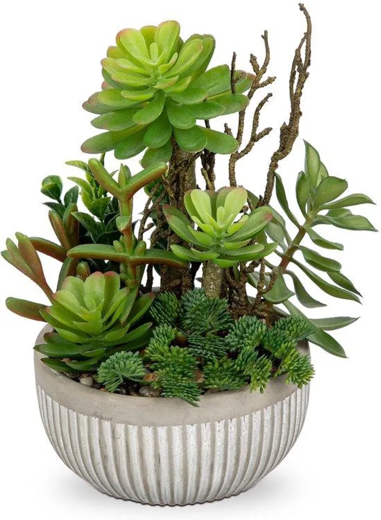 Plantes décoratives artificielles en pot de céramique - Lot de 3 pièces
