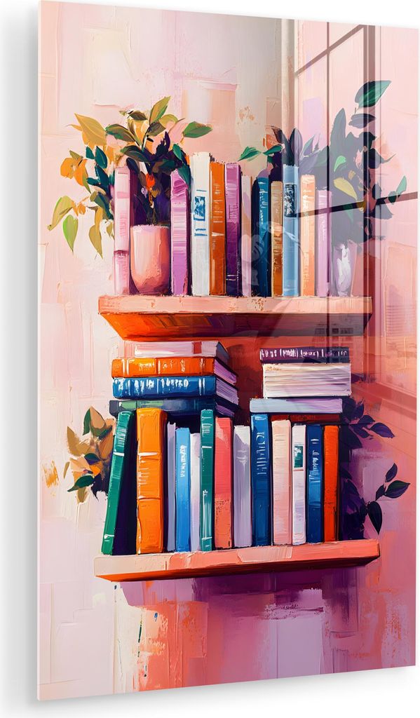 MuchoWow Glasbilder - Bilder auf Wandbild - Foto auf Glas Regale - Bücher - Blätter 20x30 cm Wanddekoration aus Glas - Acrylglasbild - Acrylbilde...
