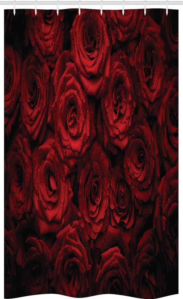 ABAKUHAUS Dunkelrot Schmaler Duschvorhang, Tropfen von Blooming Bouquet, Badezimmer Deko Set aus Stoff mit Haken, 120 x 180 cm, Schwarz Rot