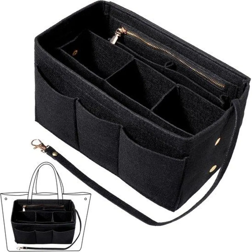 Pochettes de rangement noires avec zip et compartiments intérieurs - 3 pcs