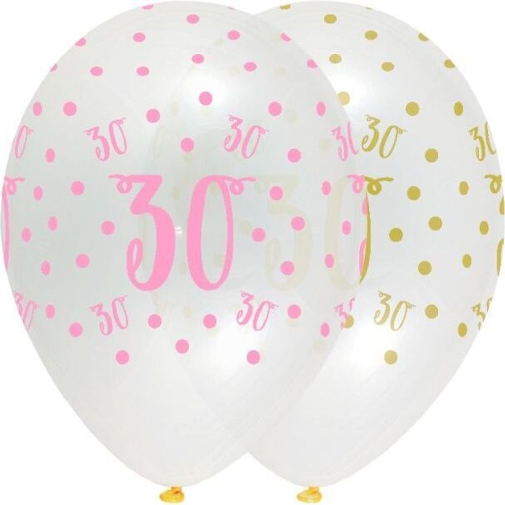 Creative Party - Ballons, Latex, 30. Geburtstag 6er-Pack SG27850 (Einheitsgröße) (Transparent/Pink)