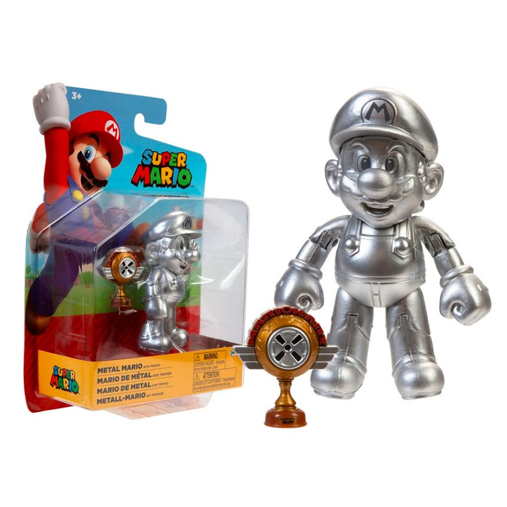 Nintendo Super Mario Figur Metal Mario with Trophy, 10 cm