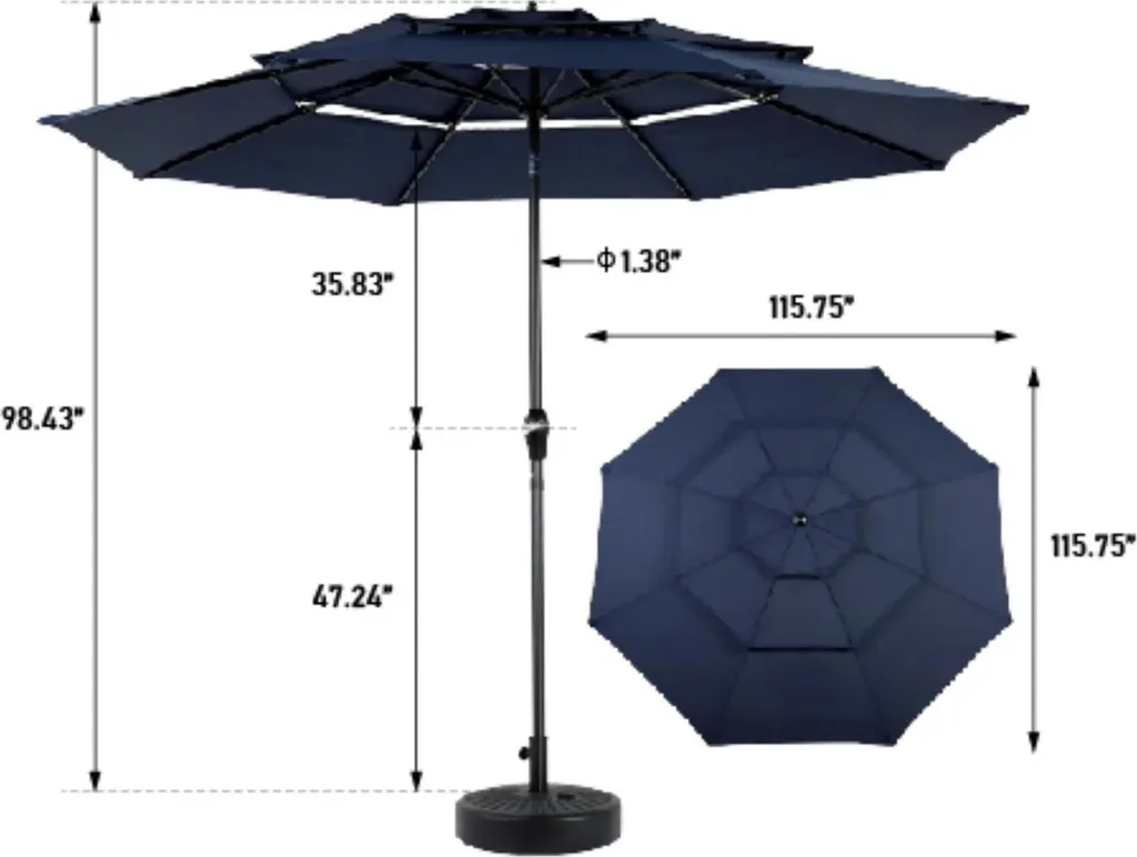 Parasol de jardin double rectangulaire 4,5 m bleu pour grande table