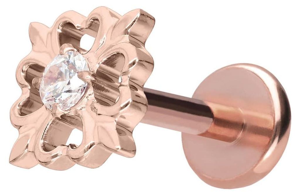 Ohrpiercing, Nasenpiercing Titan Labret mit Push Fit KLEEBLATT RoséGold Stablänge: 8mm | Stabstärke: 1mm