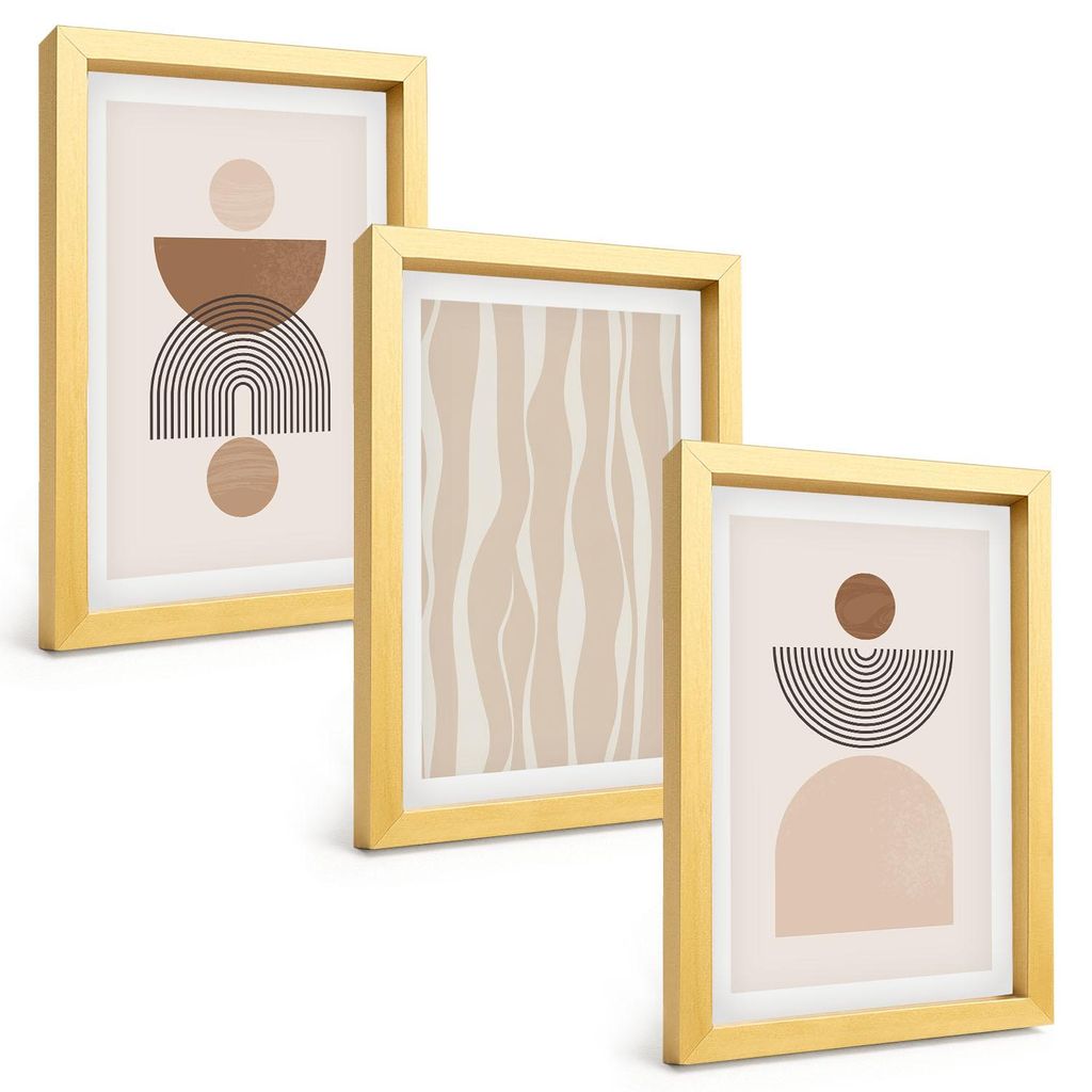 Bilder Set 3-teilig im Goldrahmen Rahmen – Wandbilder 3 Stück – gerahmte Poster für Wohnzimmer, Schlafzimmer und Flur – 20x30 cm – Abstra...
