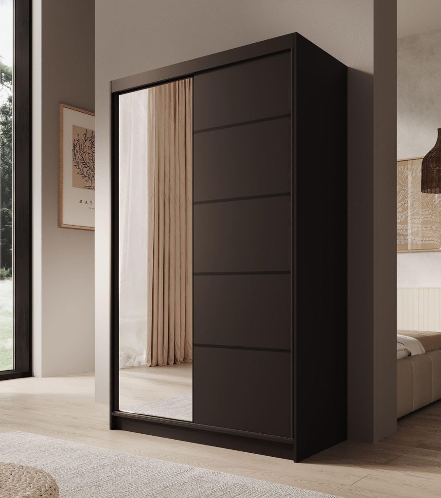 Schwebetürenschrank 2-türig Schrank Garderobe Schiebtüren Schlafzimmer - Schiebetürenschrank AVELLA 120 - Schwarz