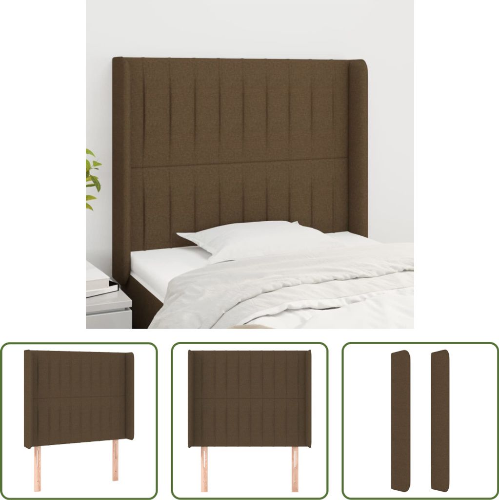 The Living Store Kopfteil mit Ohren Dunkelbraun 93x16x118/128 cm Stoff