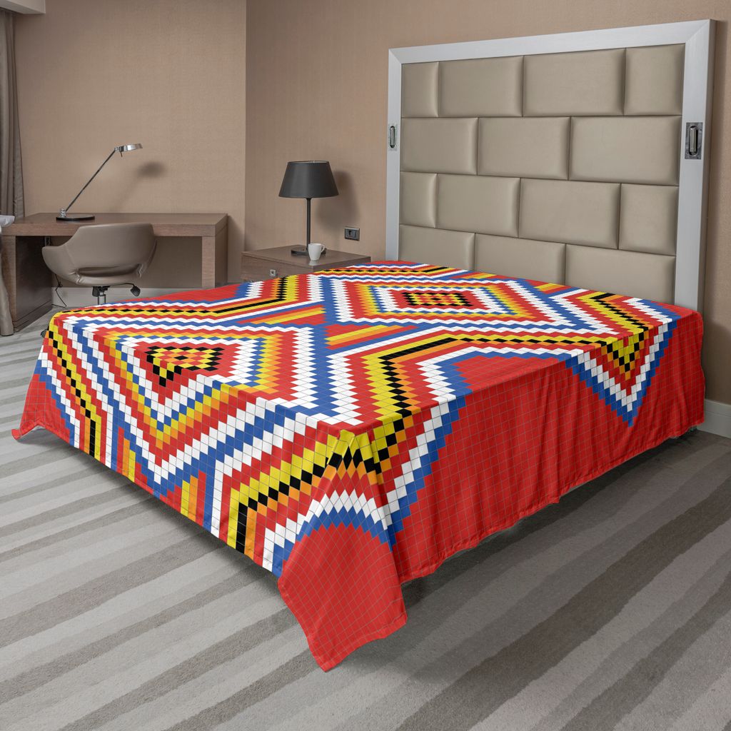 ABAKUHAUS Stammes Bettlaken, Traditionelles Amerikanisches Aztekisches Mosaik Muster Ethnisches Symbol Bild, weiches bequemes oberes Bettlaken für...