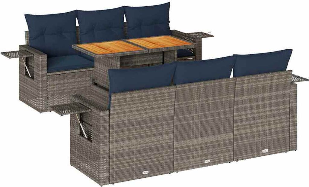 (Robust Möbel) 7-tlg. Garten-Lounge-Set - elegantes Design - Sitzgruppe/Gartengarnitur - mit Kissen Grau Poly Rattan - Terassenmöbel DEMöbel...