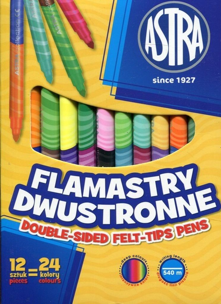 Flamastry dwustronne 12 sztuk = 24 kolorów