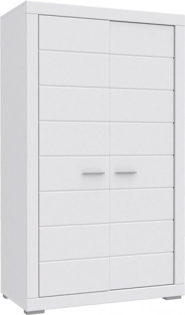 Furniture24 Kleiderschrank Snow SNWS82 Schrank 2 Türiger Drehtürenschrank mit Kleiderstange und Einlegeboden Weiß