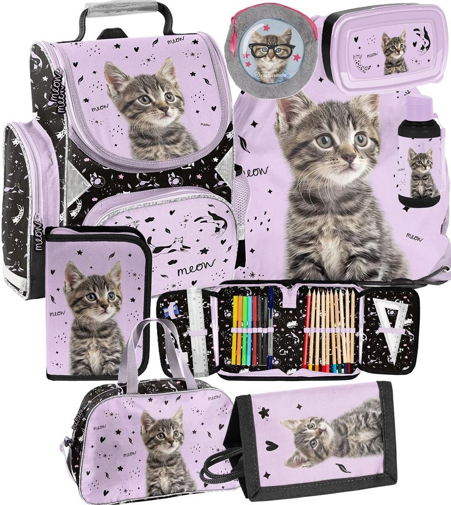 Katze Schulranzen Ergonomisch 8-teilig schulrazen set Produktbild 